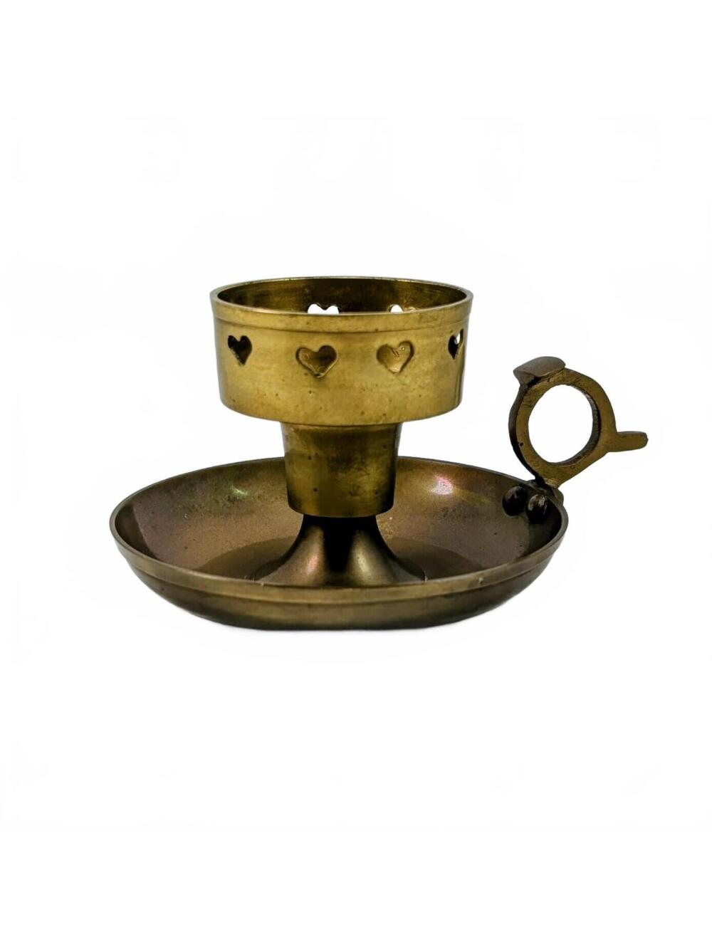 Solid Brass Hearts Fingerloop Chamberstick Candleholder